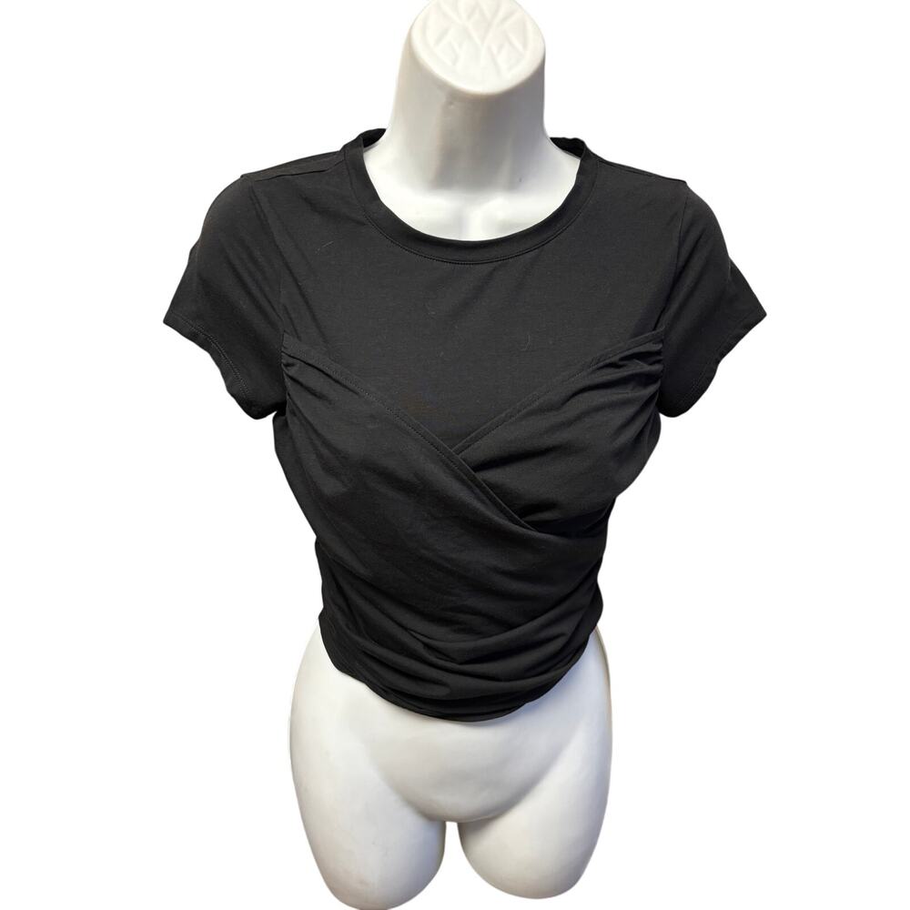 Express NWOT Short Sleeves Drape Top Size XS Black Stretch Tie Back Whimsygoth